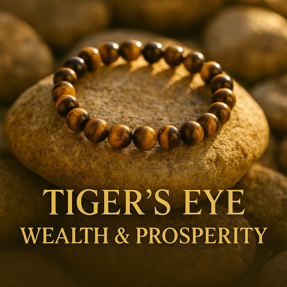 Wealth & Prosperity Frequency Imprinted Tigers Eye Beaded Bracelet
